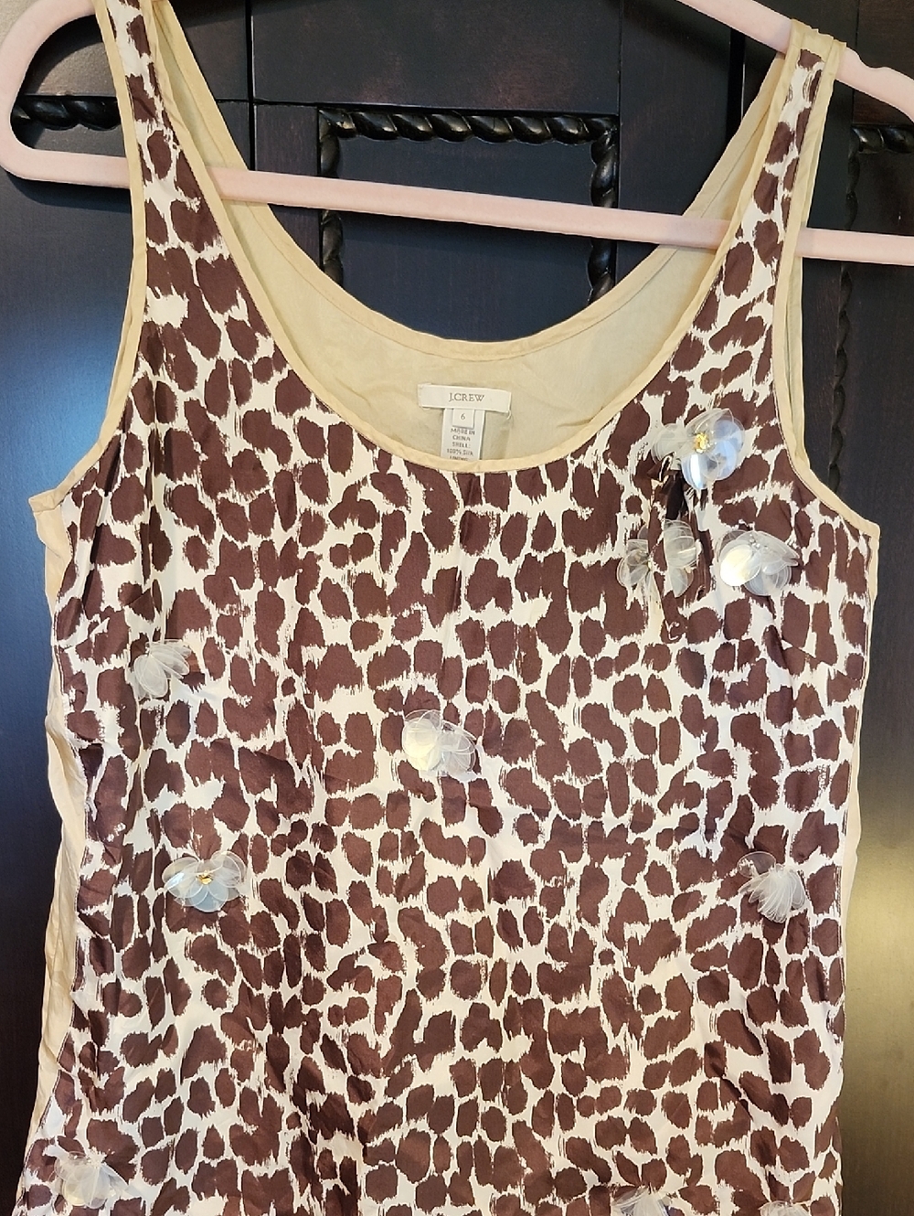 J. Crew Brown & Cream Floral Appliqué Animal Print Tank
